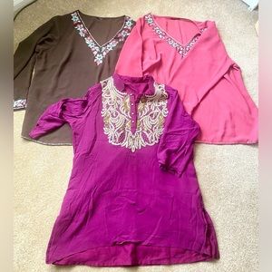 3 PC bundle lot of embroidered kurtis, tunics  , Sz L- XL